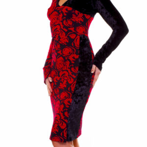 Rosetta handmade red floral fitted jersey dress by Coral Turner